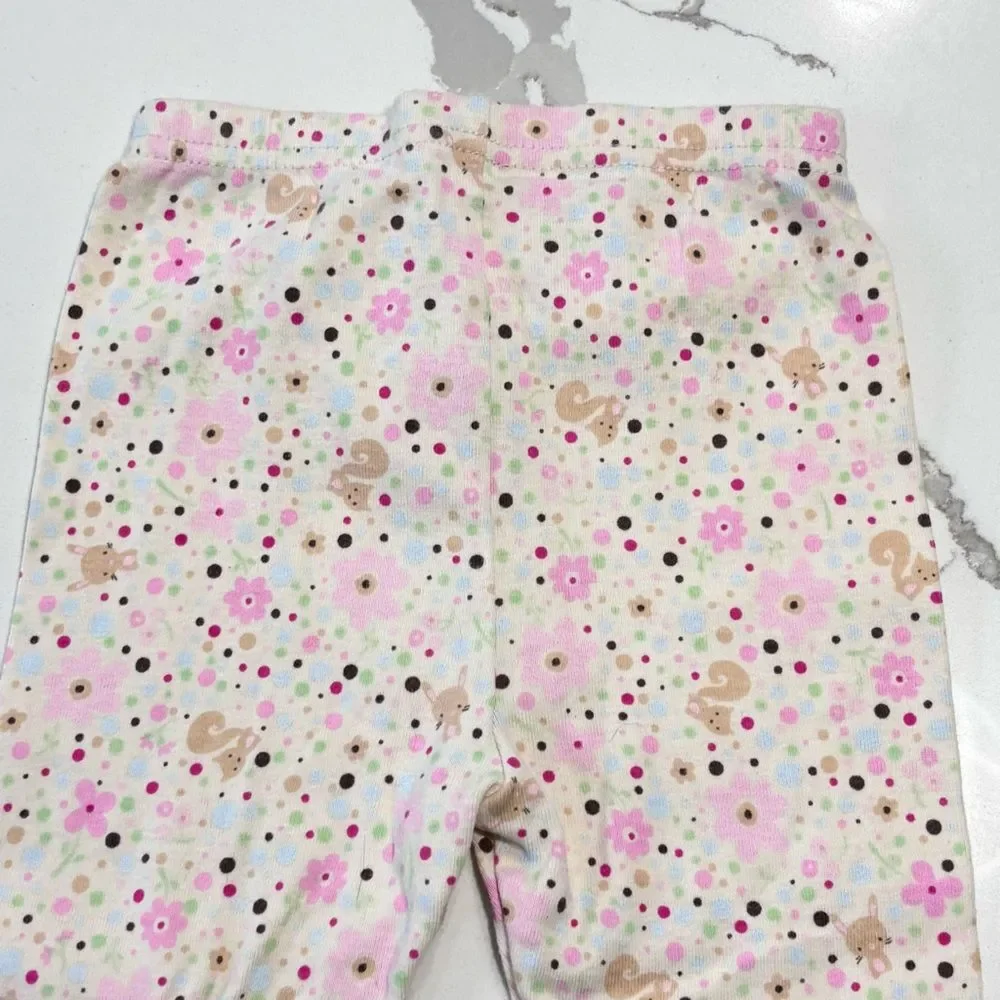 Carter's Girls Cream Long Sleeve Floral Print Cotton Pajamas Set PJs Bunny 18M
